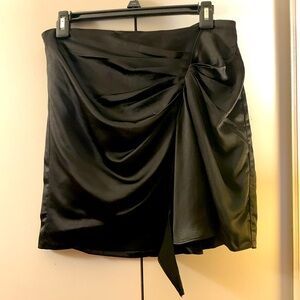 Cute Asymmetrical Hem Black Satin Mini Skirt